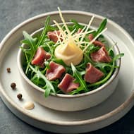 Салат с рукколой из языка и телячьей вырезки для фуршета в Алматы, кейтеринг